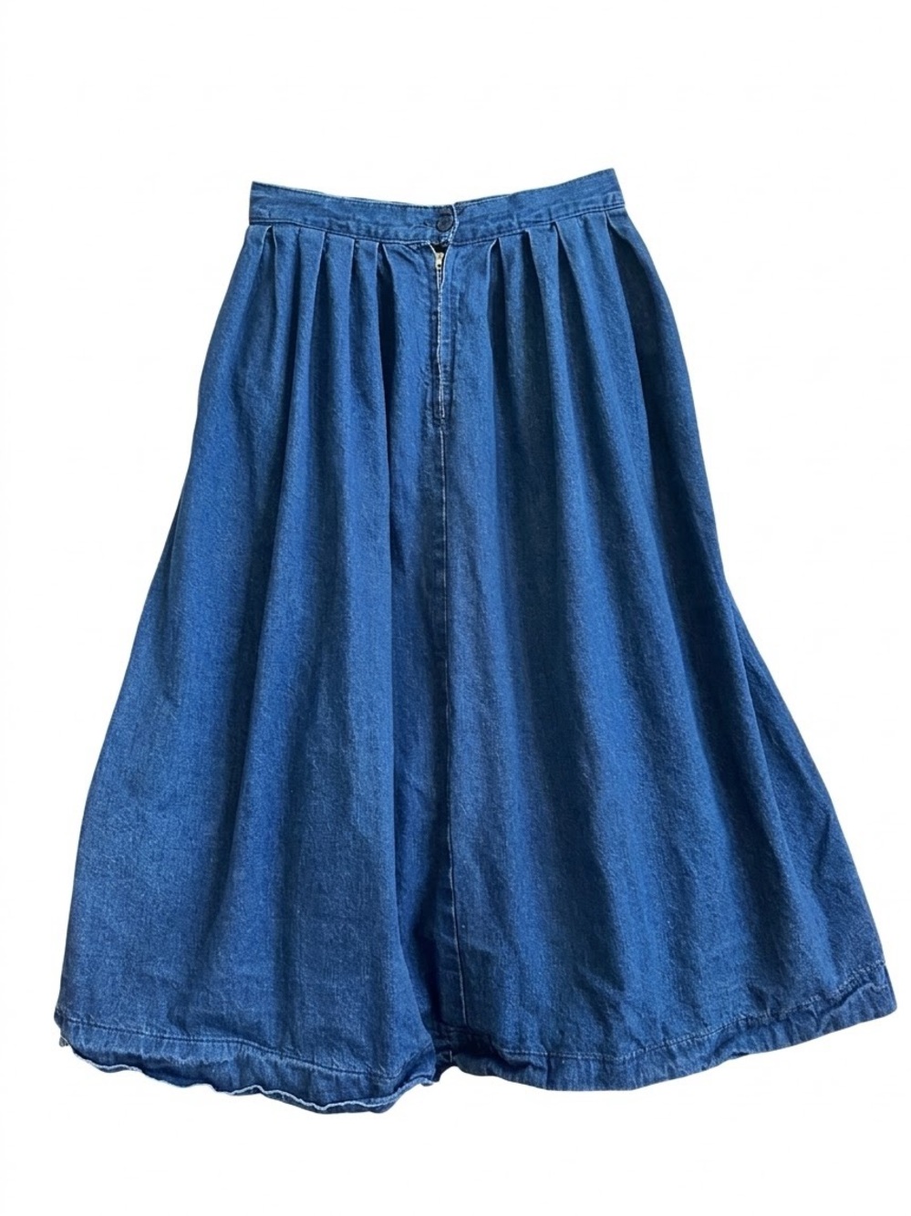 Vintage Eddie Bauer Denim Pleated Midi Skirt Blue Cotton High Waist Sz 8